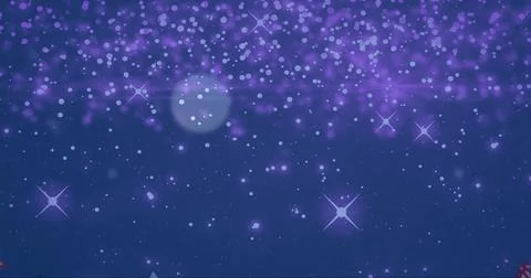Image of snow falling over christmas trees and moon in winter scenery Ilustração Stock