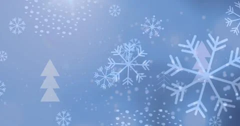 Image of snow falling over christmas trees in winter scenery Illustrazione stock