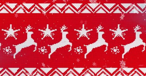 Image of snow falling over christmas reindeers Ilustração Stock