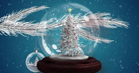 Image of snow falling over christmas snow ball Ilustração Stock