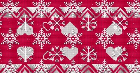 Image of snow falling over christmas print on red Ilustração Stock