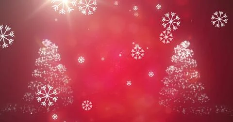 Image of snow falling over christmas trees Ilustração Stock