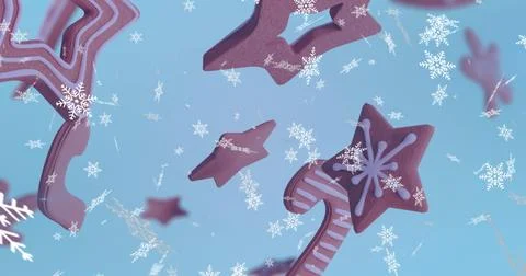 Image of snow falling over ginger bread Stock Illustration