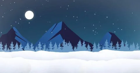 Image of snow falling over road sings and winter landscape at christmas Ilustração Stock