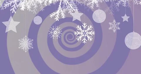 Image of snow falling over spiral shapes moving Ilustração Stock
