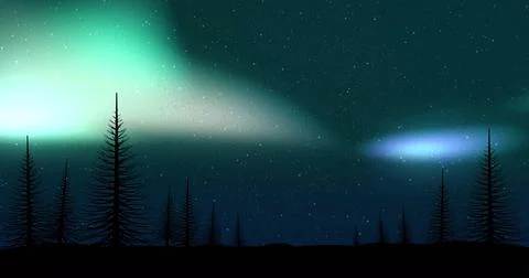 Image of snow falling over winter landscape at christmas Ilustração Stock