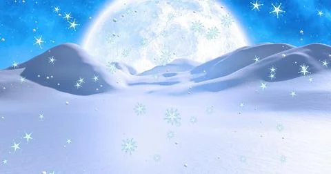 Image of snow falling over winter scenery Ilustração Stock