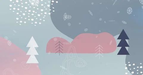 Image of snow falling over winter landscape Ilustração Stock