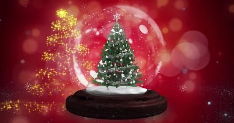 Image of snow globe with christmas tree over shooting star Stock Illustration