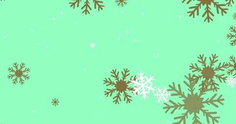 Image of snowflakes falling against copy space on green background Stock Illustration