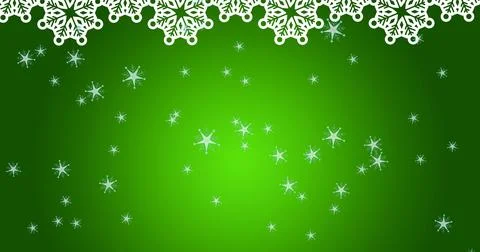 Image of snowflakes falling over green background, copy space Stock Illustration