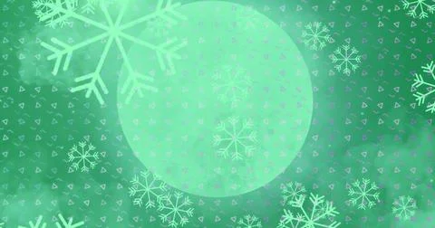Image of snowflakes falling over round banner with copy space against green Stock Illustration