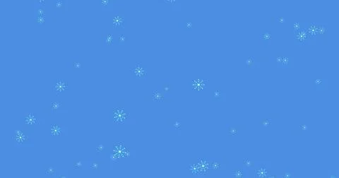 Image of snowflakes falling with red spots over blue background Ilustração Stock