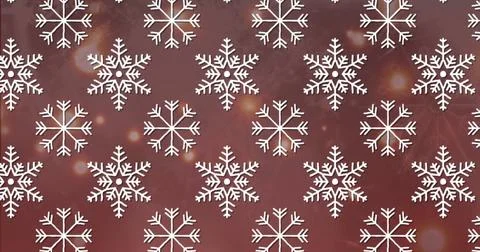 Image of snowflakes icons in seamless pattern over spots of light against red 스톡 사진