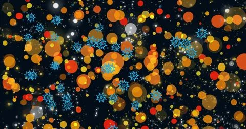 Image of snowflakes over light spots on black background Stock Illustration