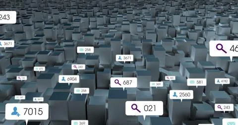 Image of social media data processing over abstract pattern Foto stock