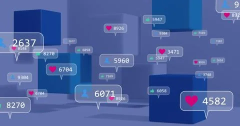 Image of social media data processing over abstract pattern Foto stock