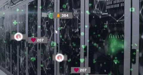 Image of social media data processing over computer servers Stock Photos