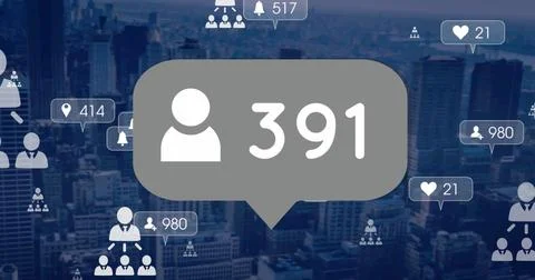 Image of social media data processing with numbers over cityscape 写真素材