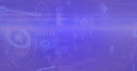 Image of soundwaves, circles, radars, graph over computer language on abstract Stock Photos