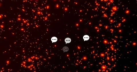 Image of speech bubble and fire explosion against black background Foto stock