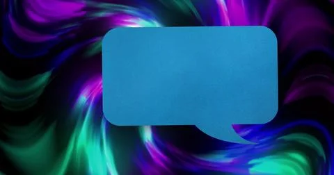 Image of speech bubble over neon lights moving on black background Stock Photos