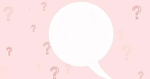 Image of speech bubble over question marks on pink background Stock Illustration