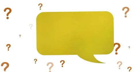 Image of speech bubble over question marks on white background Stock Illustration
