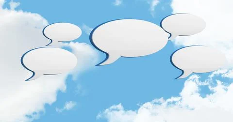 Image of speech bubbles over sky with clouds Stock Photos