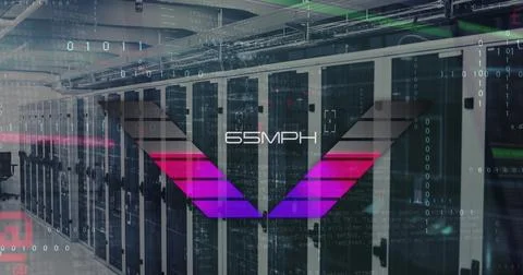 Image of speedometer and data processing over servers Stockfoto's