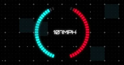 Image of speedometer and white spots on black background Stock Illustration