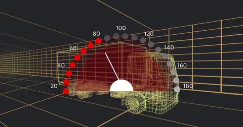 Image of speedometer over 3d car model Stock Photos