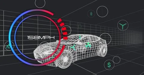 Image of speedometer over 3d car model Stock Photos