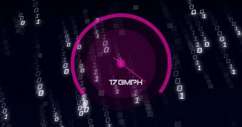 Image of speedometer over data processing on black background Foto stock