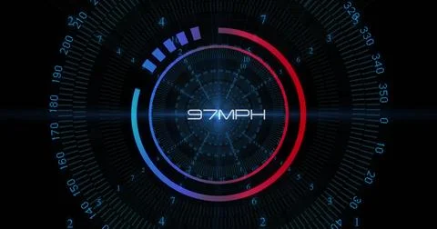 Image of speedometer over data processing on black background Stock Photos