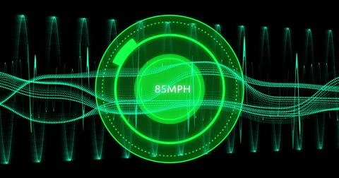 Image of speedometer over data processing on black background Stock Photos