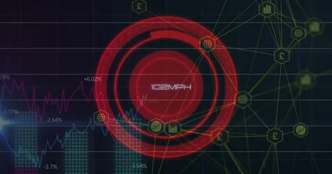 Image of speedometer over data processing Stock Photos