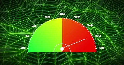 Image of speedometer over green shapes moving Stock Illustration