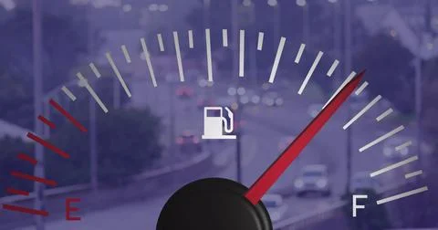 Image of speedometer over street Ilustração Stock