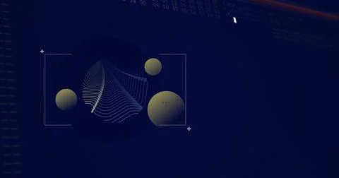 Image of spheres over navy background with data processing Illustrazione stock