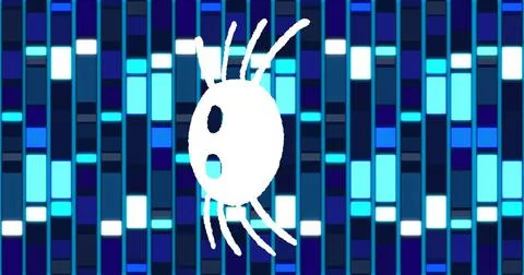 Image of spider icon over moving columns on blue background Stock Illustration
