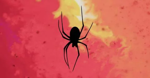 Image of spider walking icon over red shapes Ilustração Stock