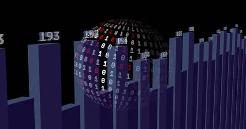 Image of spinning globe and binary coding over diagrams イラスト素材