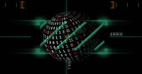 Image of spinning globe and shapes over binary coding 스톡 일러스트