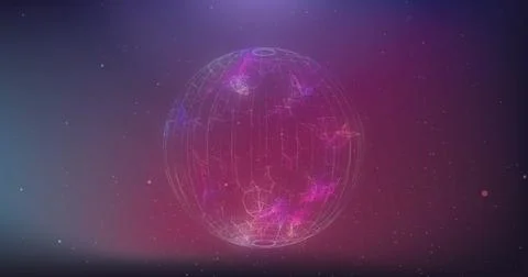 Image of spinning globe of connections with particles over pink background Stock Illustration