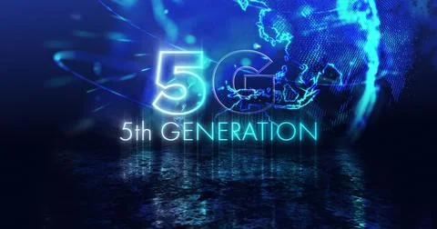 Image of spinning globe over 5g text Stock Illustration