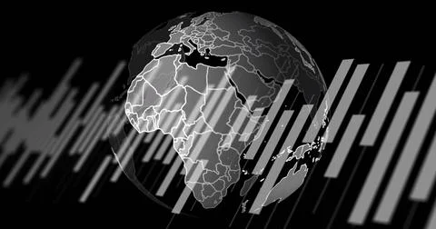 Image of spinning globe over diagrams Illustrazione stock