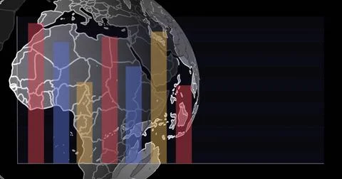 Image of spinning globe over diagrams Stock Illustration