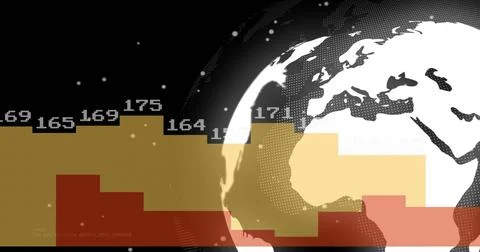 Image of spinning globe over diagrams with data Stock Illustration