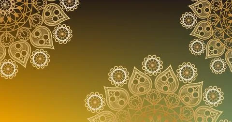 Image of spinning wheels with pattern on yellow background Stock Illustration